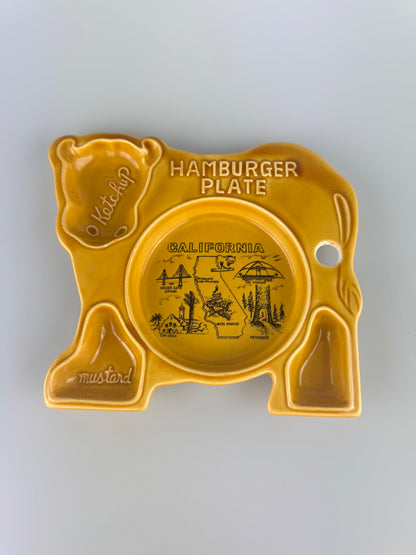 Vintage Cow Shaped Hamburger Plate w/ Condiment Compartments - California