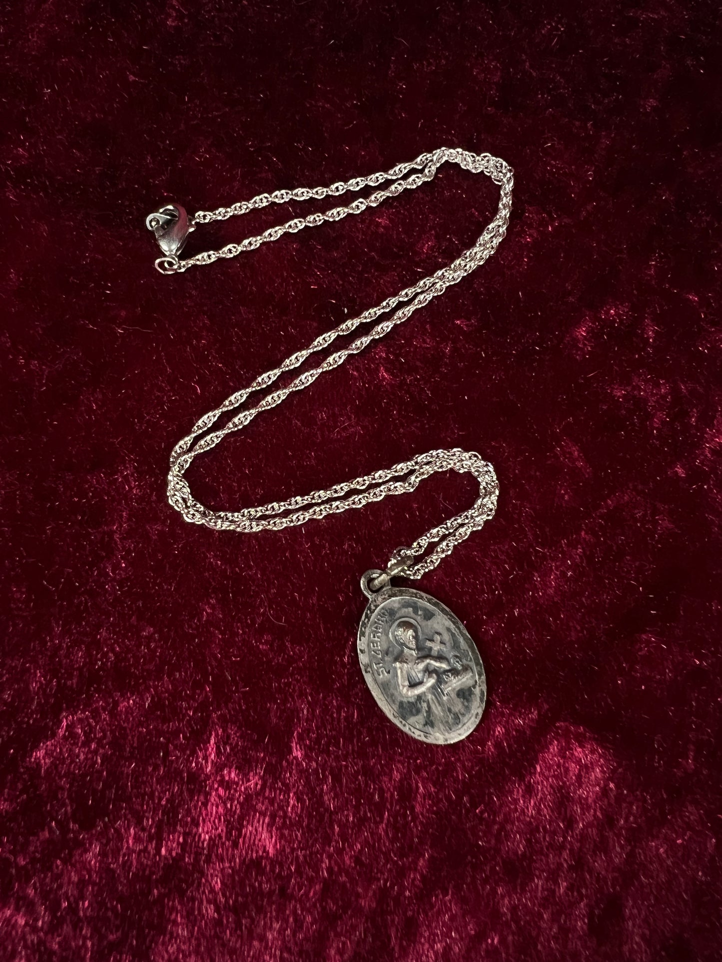 Vintage Silver Tone Religious Medal Necklace - Saint Gerard Pendant