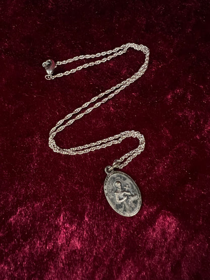 Vintage Silver Tone Religious Medal Necklace - Saint Gerard Pendant