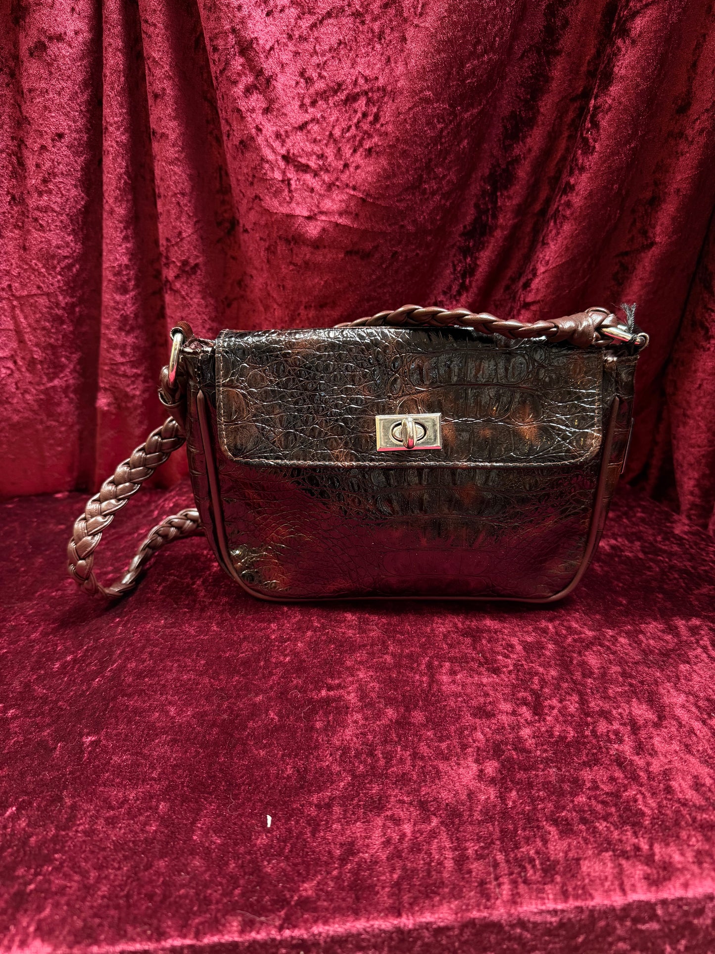 Vintage Accessories - y2k Brown Mock Crock Shoulder Purse - Bijoux Terner