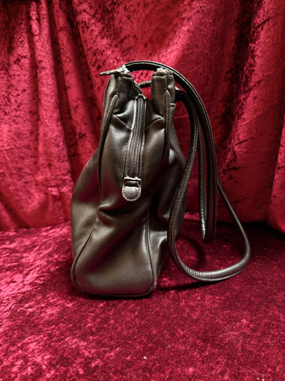 Vintage Accessories - Black Faux Leather Shoulder Bag with Gold Details