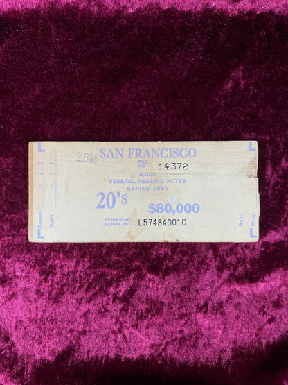 Vintage Wood Bank Currency $20 Banding Boards - Federal Reserve San Francisco Set of 10