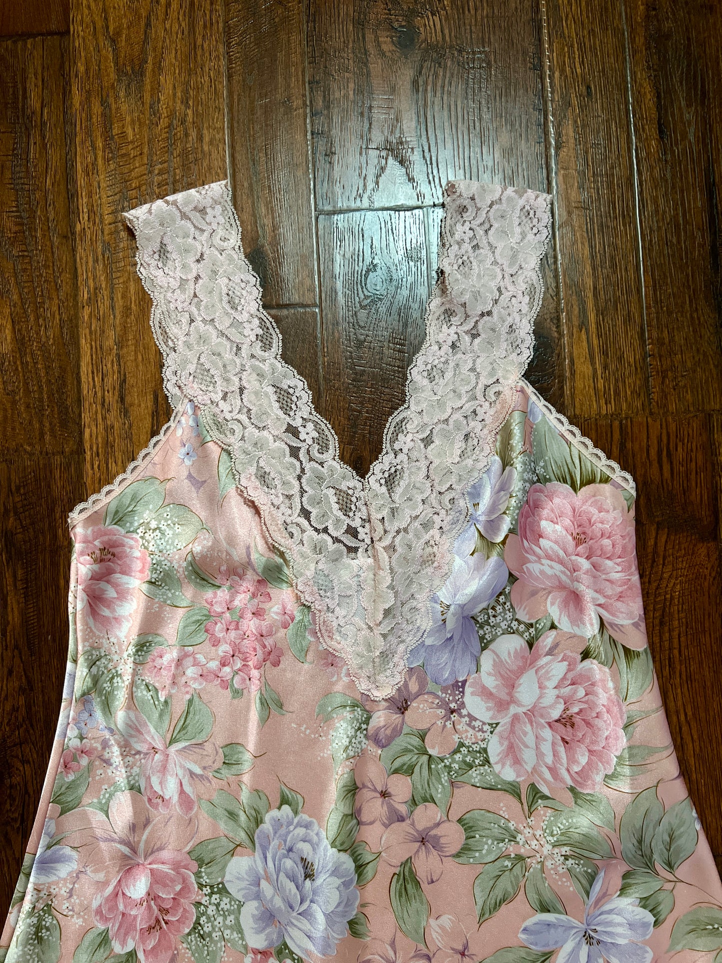 Vintage Silky Nightgown and Robe Lingerie Set - Pink Floral Print Peignoir Ensemble - Val Mode
