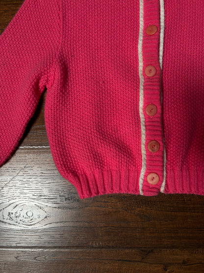 Vintage Catalina Knit Cardigan - Bubblegum Pink White Trim Button Front Sweater - Small