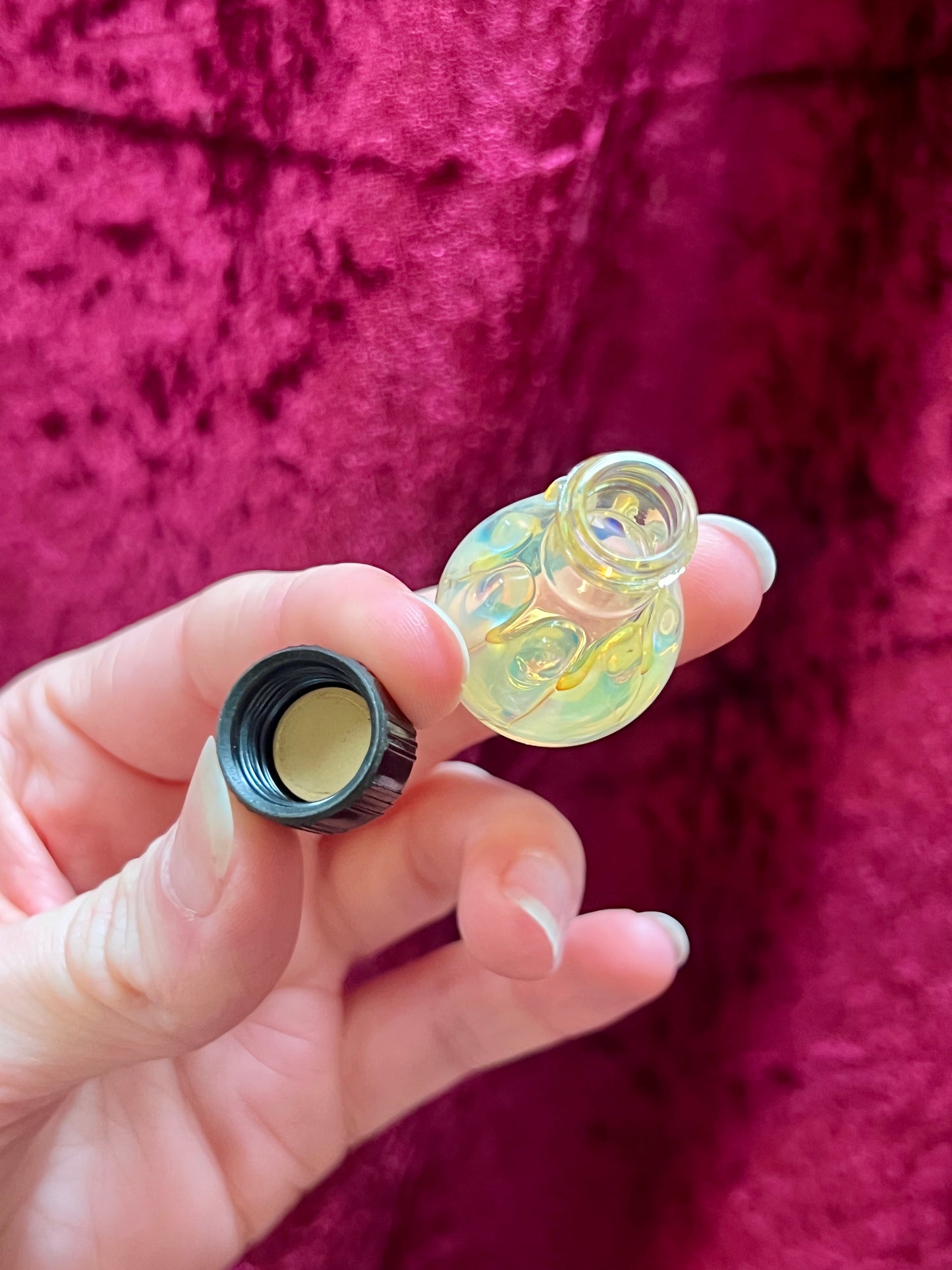 Vintage Miniature Glass Bottle - Handblown - Iridescent Blue and Green - 1.5”