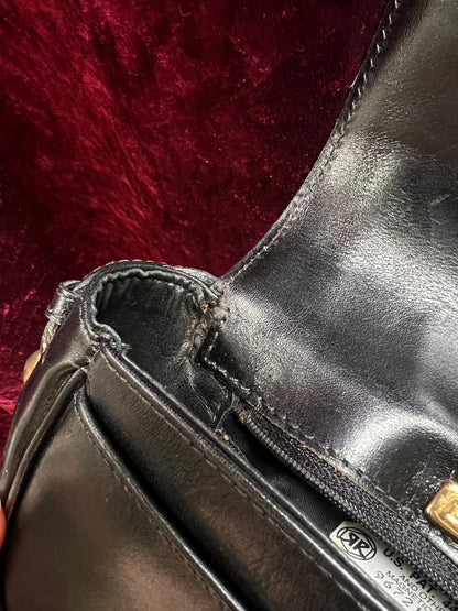 Vintage Black Leather Crossbody Bag - Bally Italy Saddle Purse