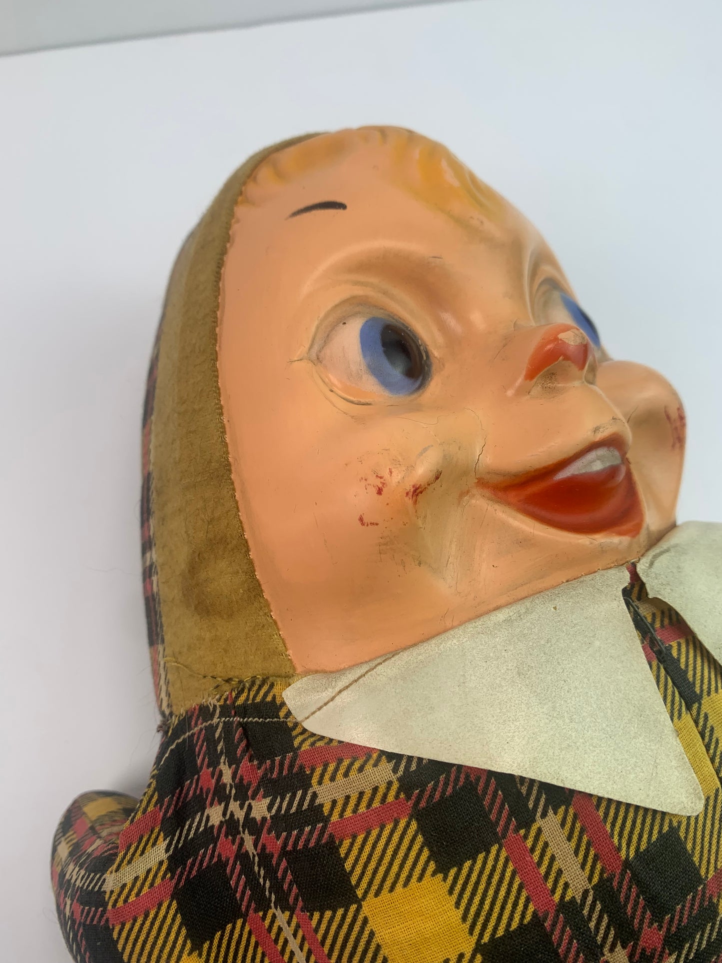 Vintage Toys - Plush Humpty Doll - Celluloid Face - Plaid Body - 1950s