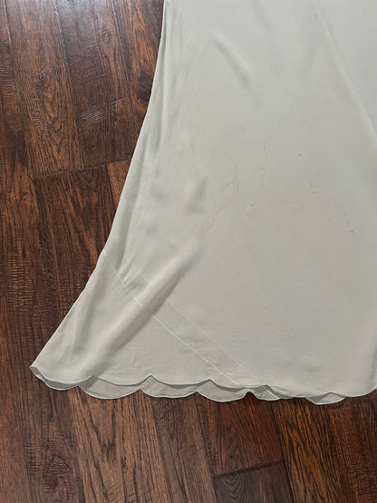 Vintage 1940s Bias Cut Slip Dress - Seafoam Green Lace Nightgown - Medium