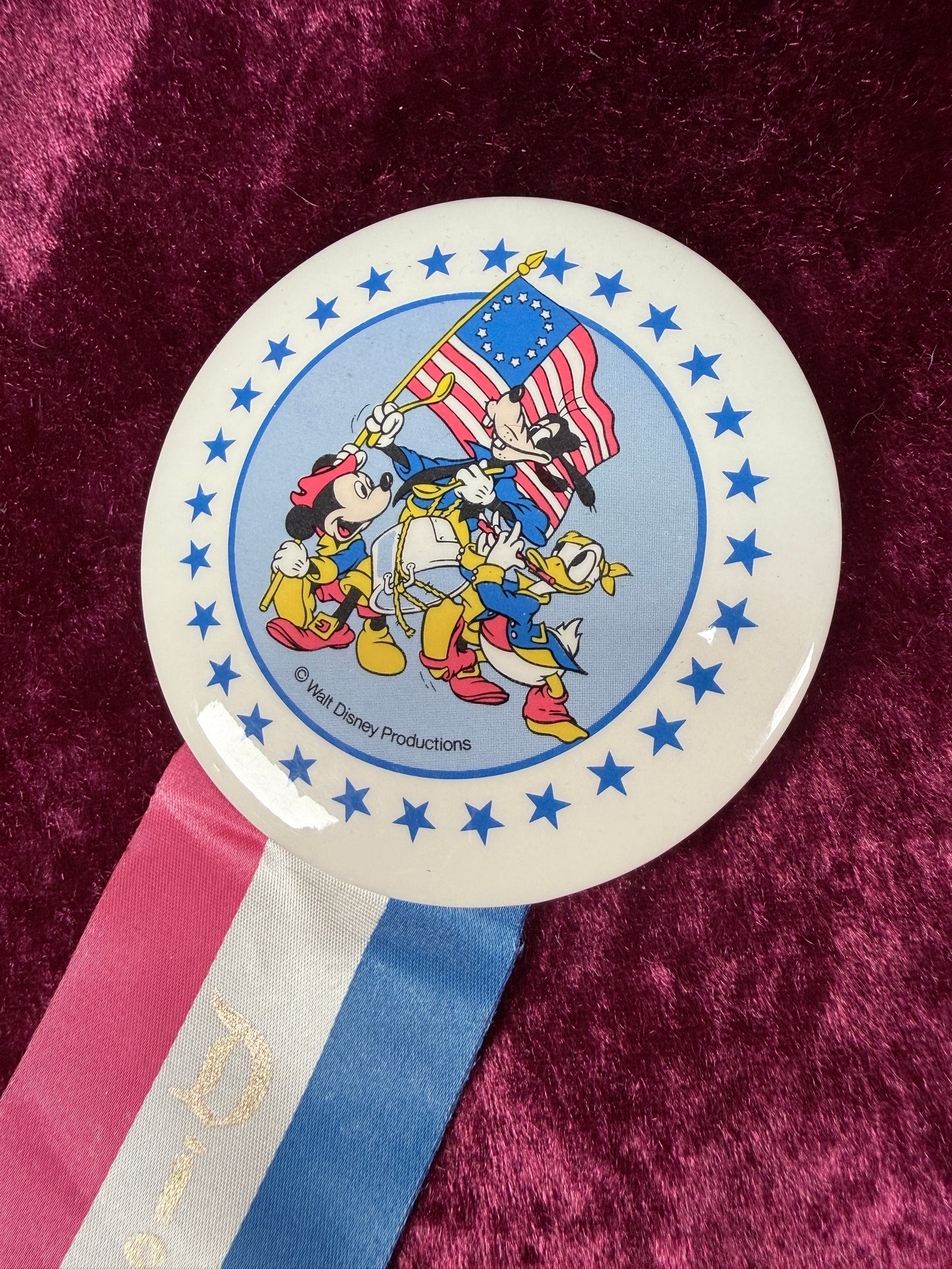 Vintage Disney Award Ribbon – Patriotic Character Parade Souvenir - Mickey Donald Goofy