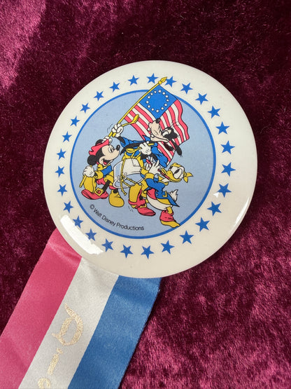 Vintage Disney Award Ribbon – Patriotic Character Parade Souvenir - Mickey Donald Goofy