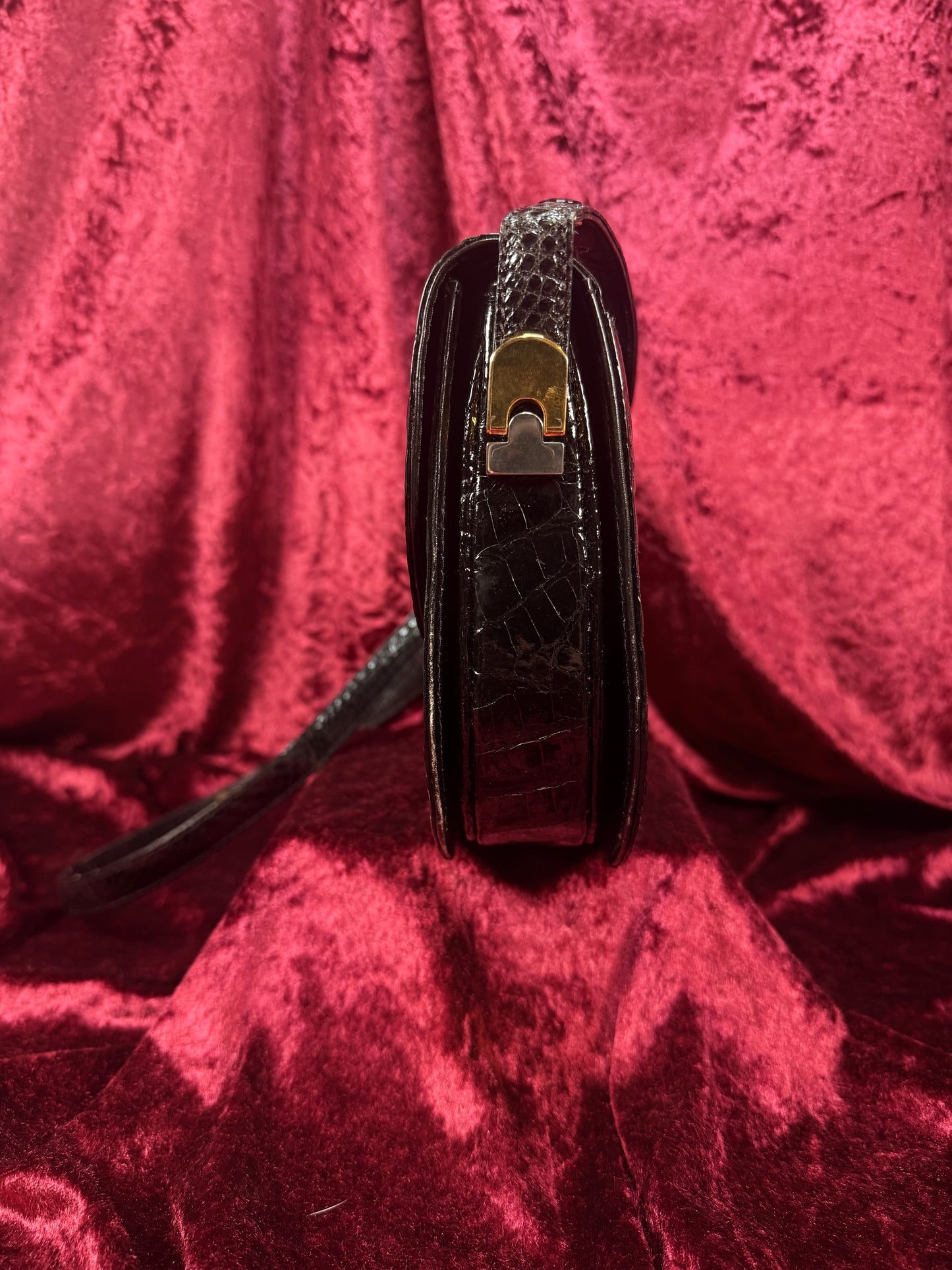 Vintage Genuine Crocodile Skin Purse - Black Crossbody Shoulder Bag