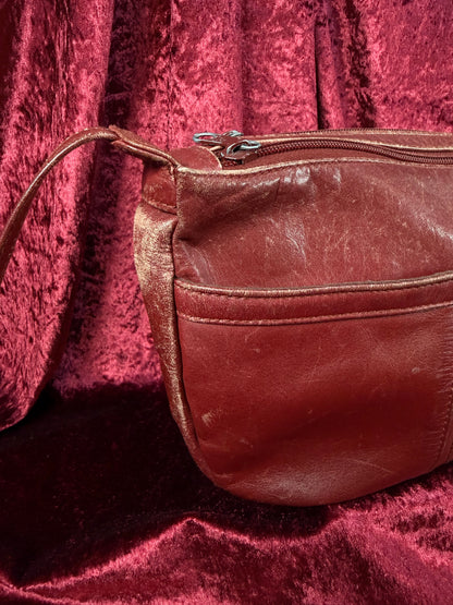Vintage Accessories - Genuine Leather Crossbody Purse / Shoulder Bag - Burgundy - Toni