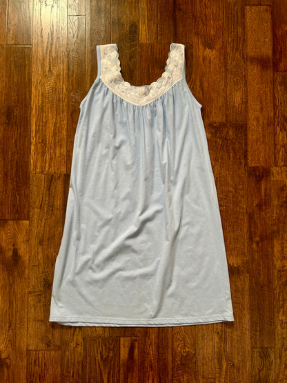 Vintage Blue Cotton Blend Nightgown - Embroidered Lace Yoke - Anthony Richards