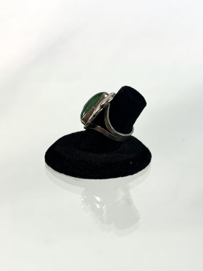 Vintage Jewelry - Silver Ring - Green Stone with Crystals - Size 6.25