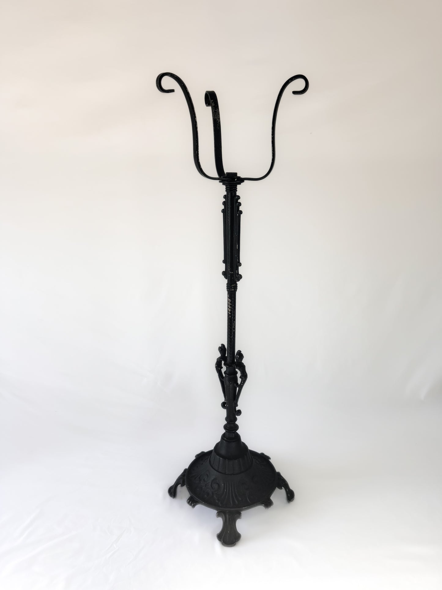 Antique Art Nouveau Black Cast Iron Plant Stand Pedestal