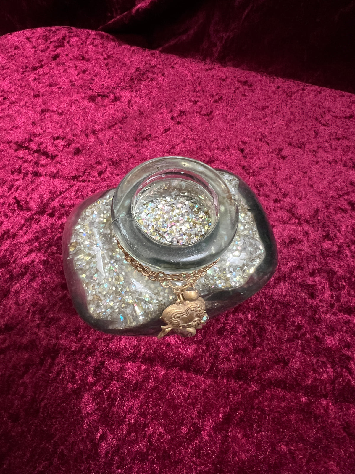 Vintage Kirks Folly Glass Follydust Bottle - Glitter Heart Jar Celestial Charms with Original Box