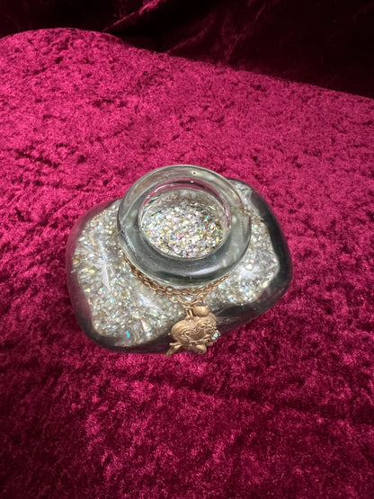 Vintage Kirks Folly Glass Follydust Bottle - Glitter Heart Jar Celestial Charms with Original Box