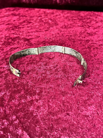 Vintage Jewelry - Bangle Bracelet - Sterling Silver - Inlaid Abalone Shell Panels - Mexico