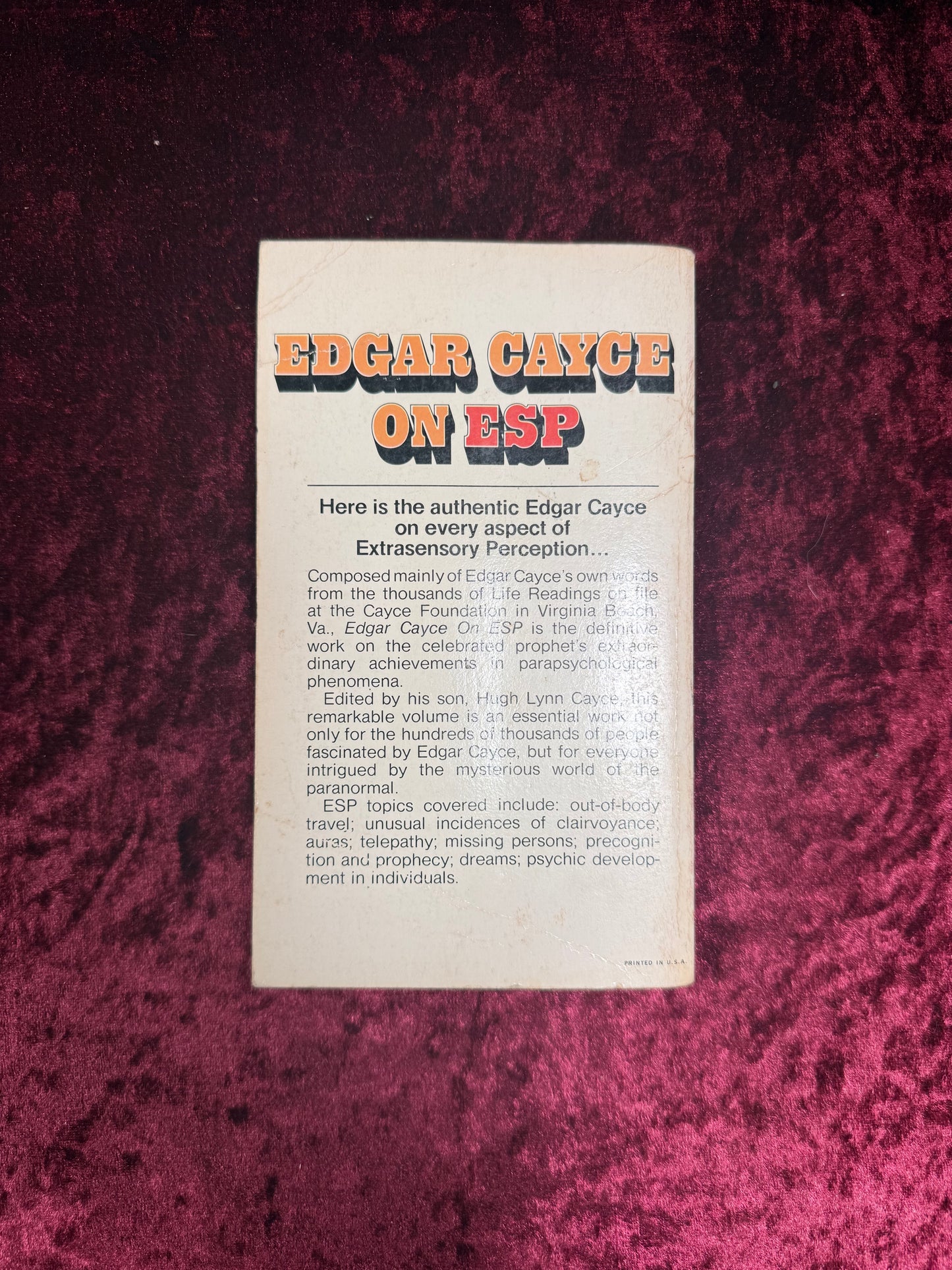 Vintage Paperback Book - ESP - Edgar Cayce - 1976