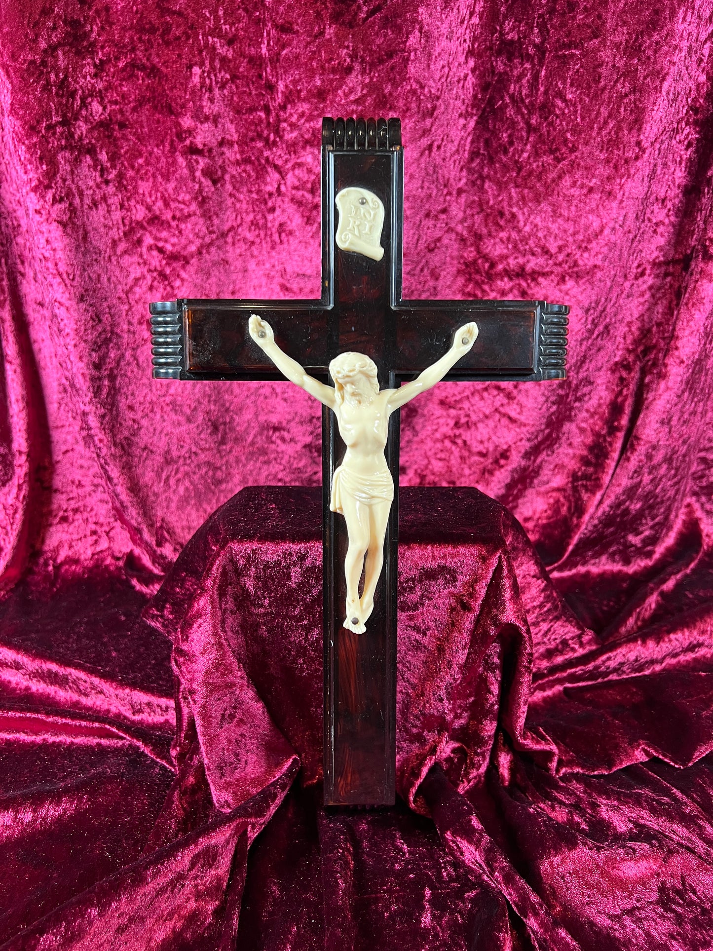 Vintage Religio - Wall Hanging Last Rites Kit - Bakelite Crucifix - 13.75"