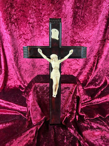Vintage Religio - Wall Hanging Last Rites Kit - Bakelite Crucifix - 13.75"
