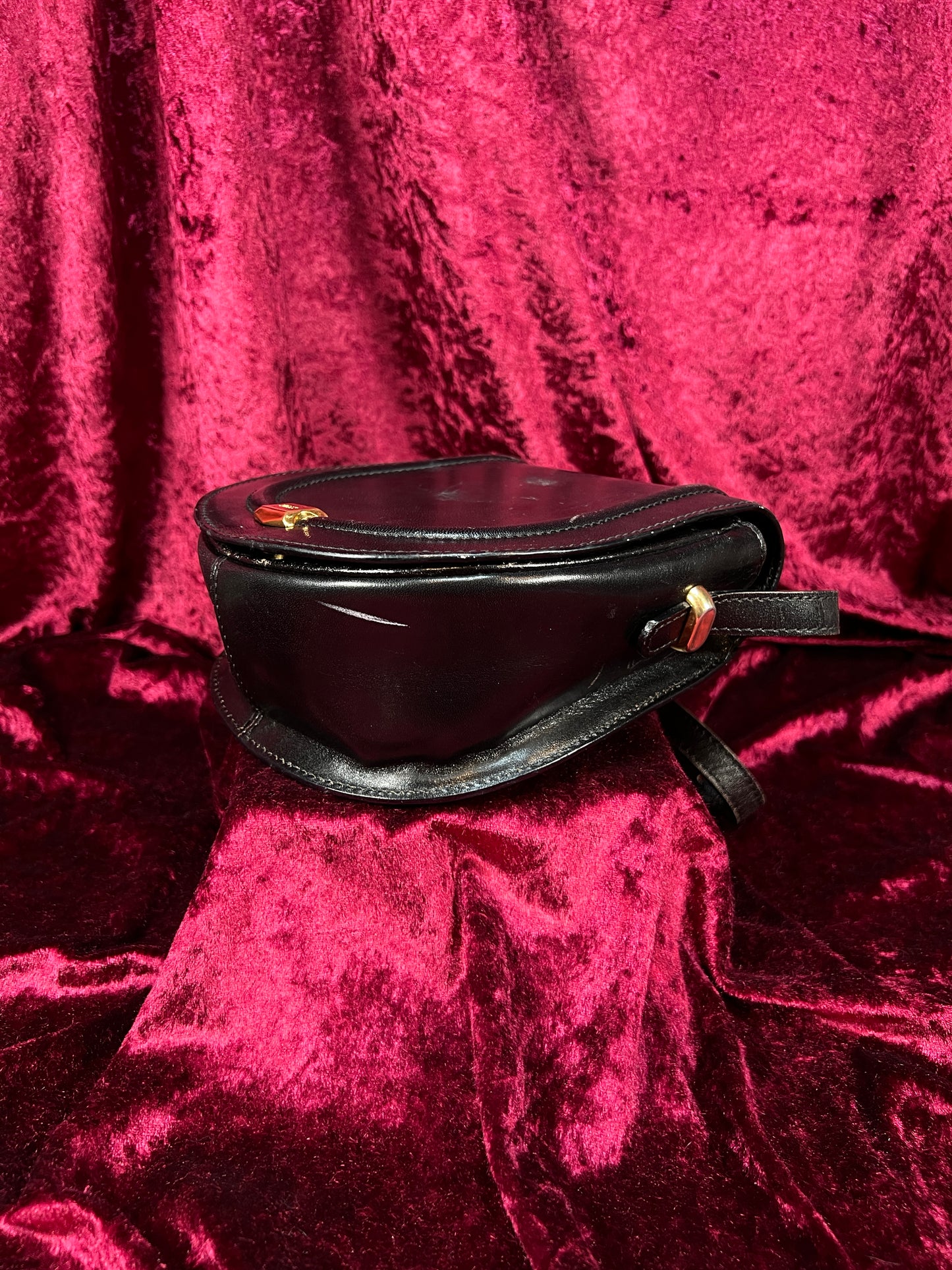 Vintage Black Leather Crossbody Bag - Bally Italy Saddle Purse