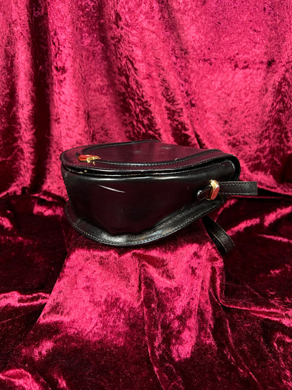 Vintage Black Leather Crossbody Bag - Bally Italy Saddle Purse