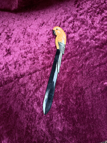 Vintage Papier-Mâché Parrot Letter Opener – Hand-Painted Bird