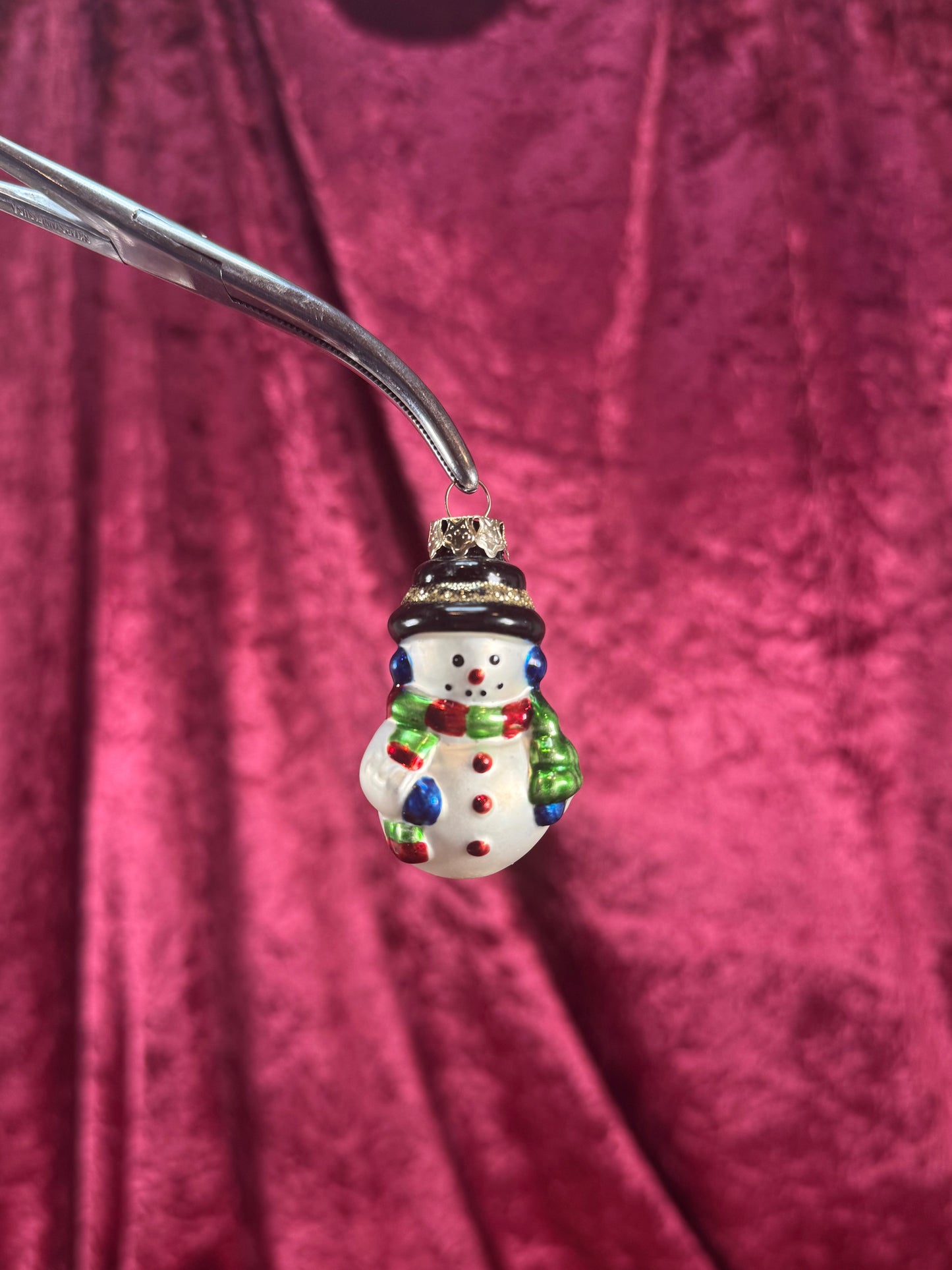 Vintage Christmas - Handblown Glass Ornament - Classic Snowman - 2"