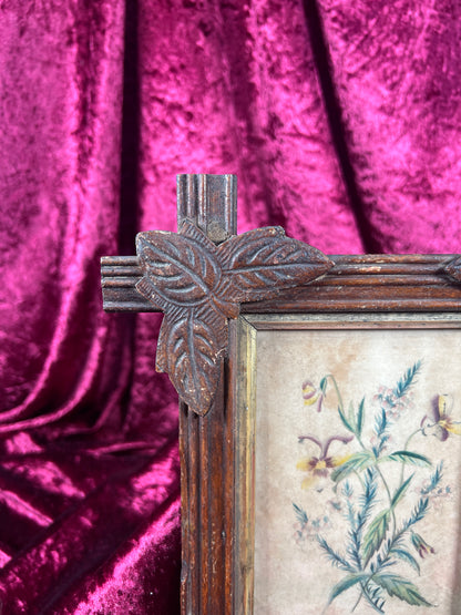 Vintage Wall Art - Antique Black Forest Style Frame - Spring Florals Illustration