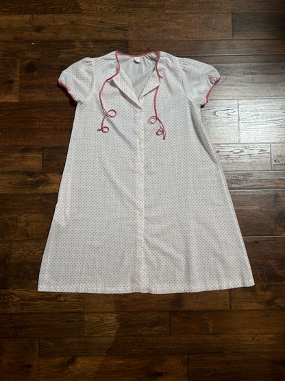 Vintage Cotton Blend Nightie - White Red Polka Dot Button Front - Size Large