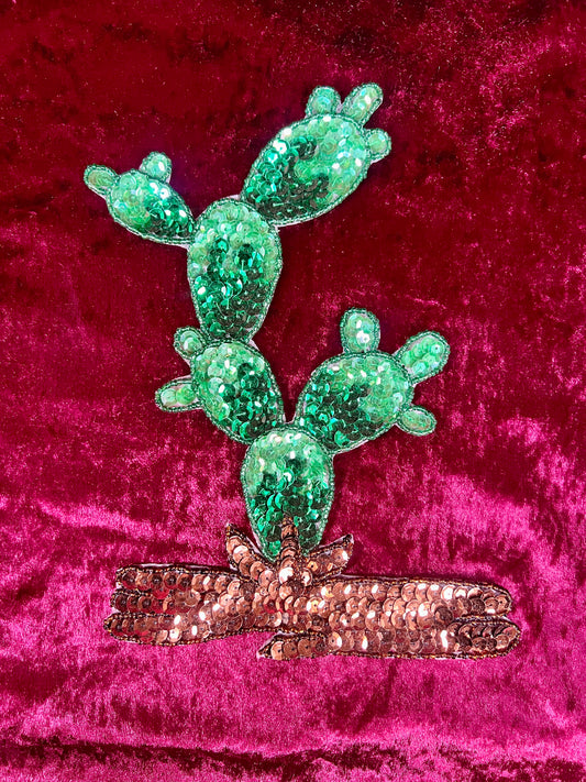 Vintage Sewing Notions - Sequin Appliqué - Big Paddle Cactus