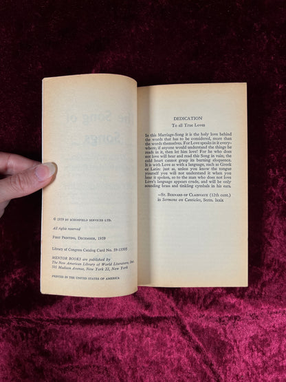 Vintage Paperback Book – The Song Of Songs Hugh J. Schonfield 1959 Mentor Books