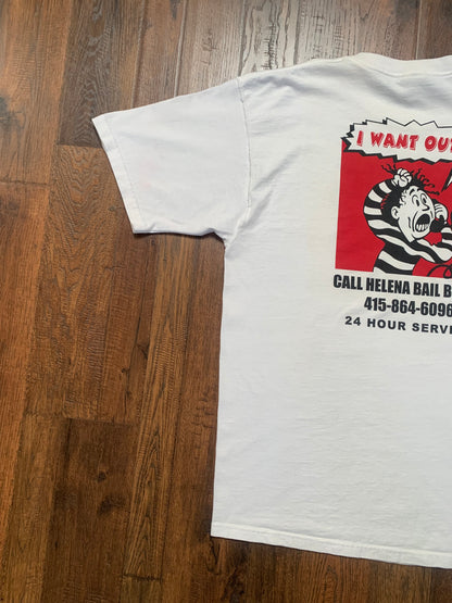 Vintage 1990s Advertisement T-Shirt - Helena Bail Bonds / I Want Out! - X-Large