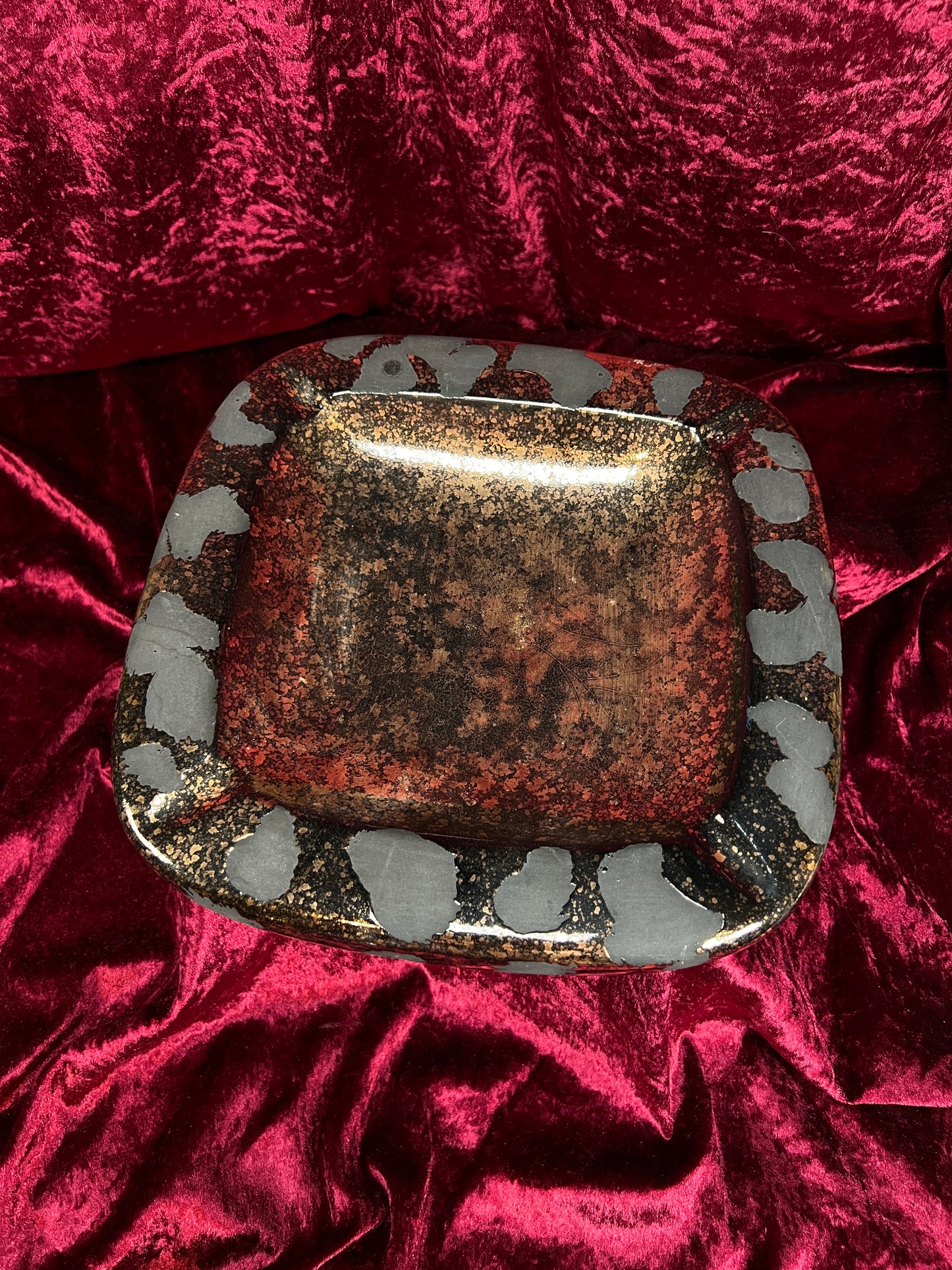 Vintage Mid Century Ceramic Ashtray - Westwood California Metallic Gold Black Leopard Print Glaze