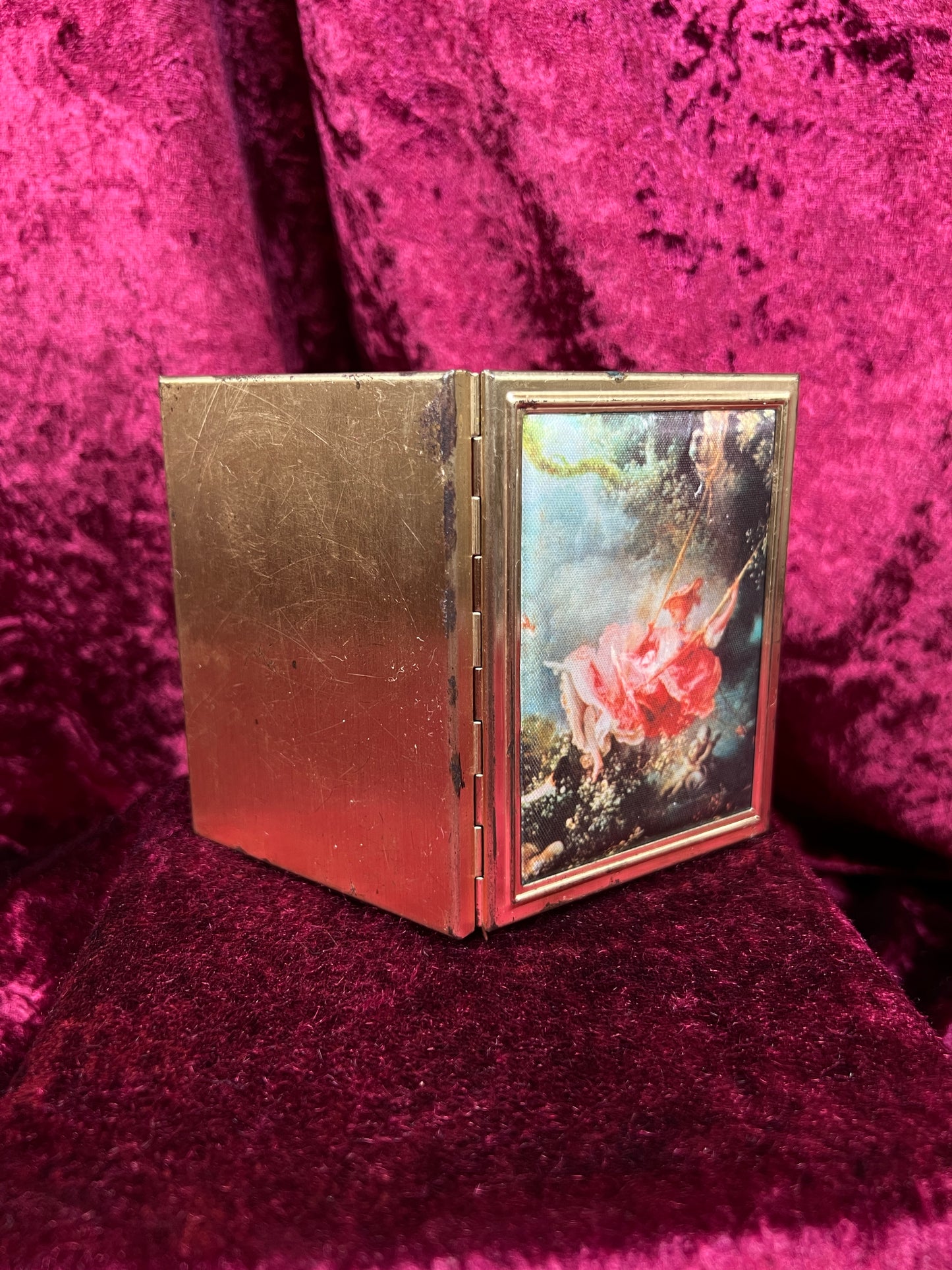 Vintage Metal Pocket Photo Album - The Swing by Fragonard Fabric Cover