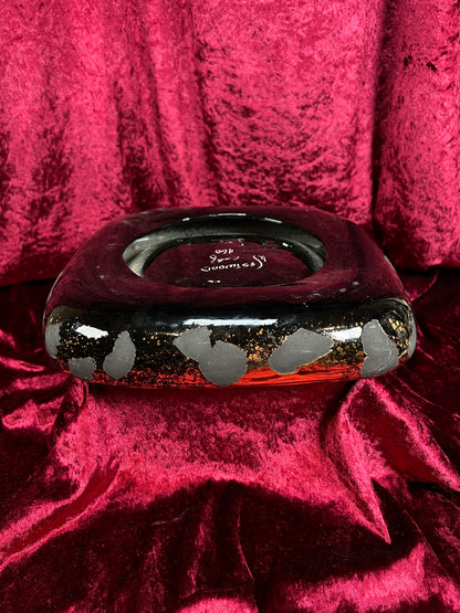 Vintage Mid Century Ceramic Ashtray - Westwood California Metallic Gold Black Leopard Print Glaze