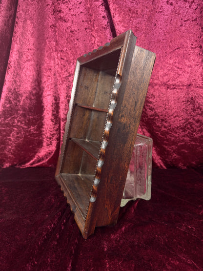 Vintage Wood Wall Trinket Shelf – Mirror Back Curio Shadow Box with Scalloped Frame