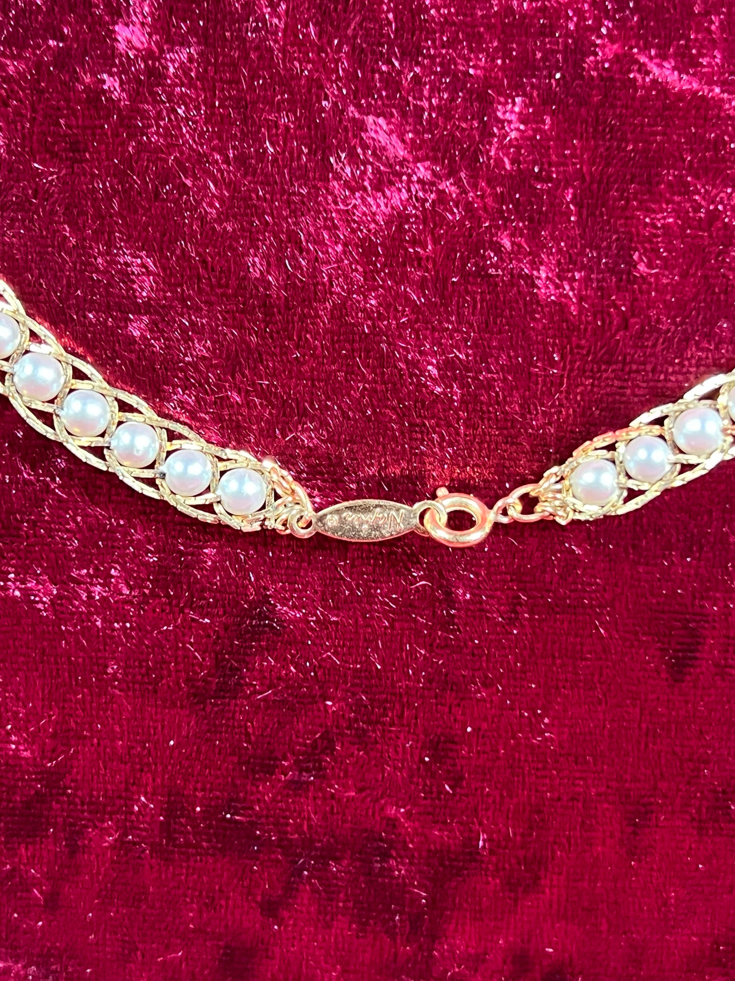 Vintage Jewelry - Necklace - Gold Tone - Braided Pearls - Napier