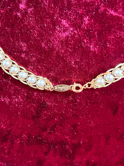 Vintage Jewelry - Necklace - Gold Tone - Braided Pearls - Napier