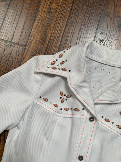 Vintage Clothing - Western Style Button Up Blouse - White with Stone Embellishments - Small