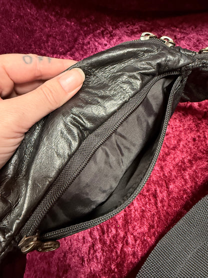 Vintage Y2K Leather Everest Waist Bag – Black Multi-Pocket Fanny Pack