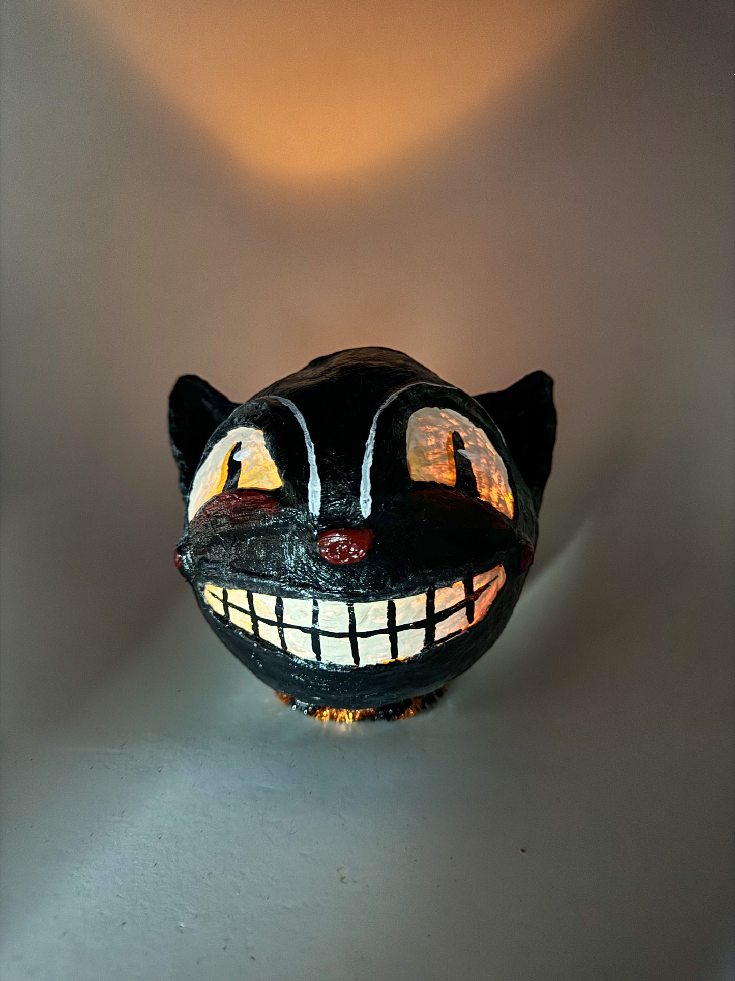 Vintage Inspired Handmade Paper Mache Lantern - Black Cat