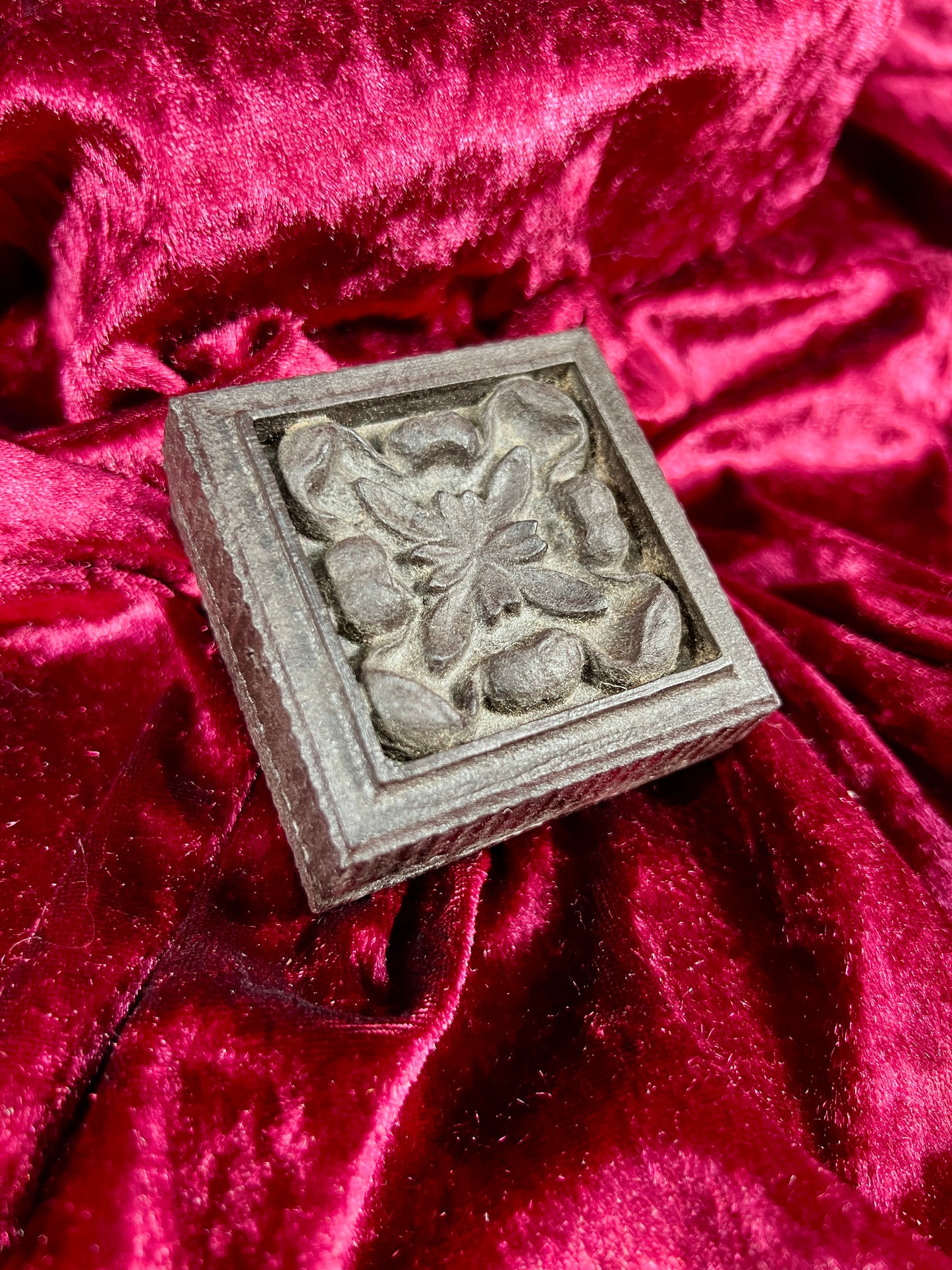 Vintage Trinket Box - Black Carved Flower - 2.5"