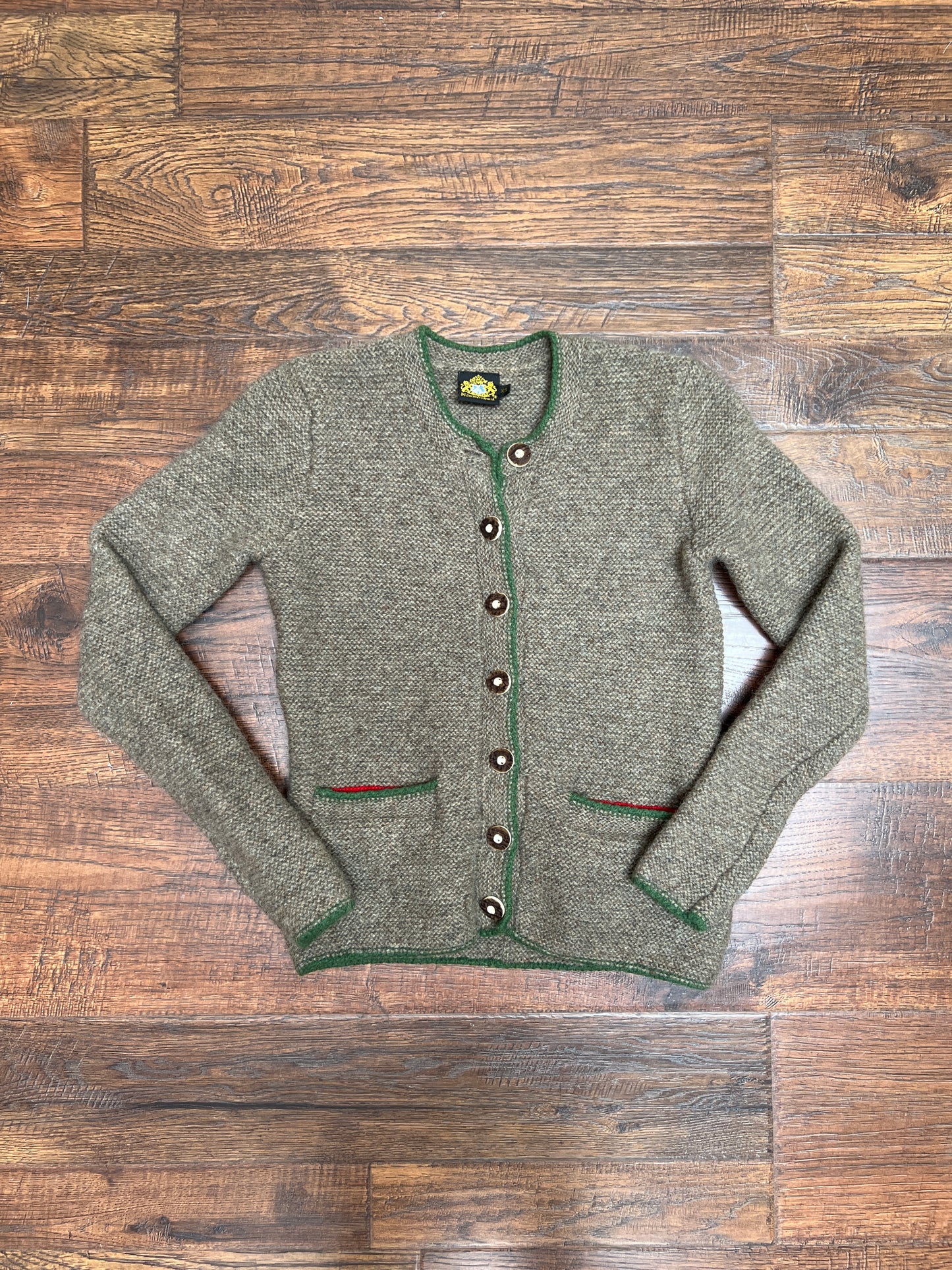 Vintage Clothing - Button Front Wool Cardigan - Brown, Green, and Red - X-Small - Hammerschmid