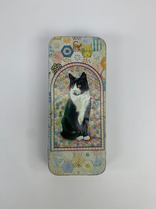 1989 HunkyDory Designs Tin Pencil Case - Tuxedo Cat - Made In England