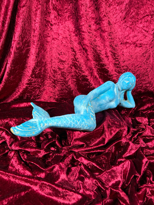 Vintage Home Decor - Cast Iron Garden Statue - Blue Mermaid