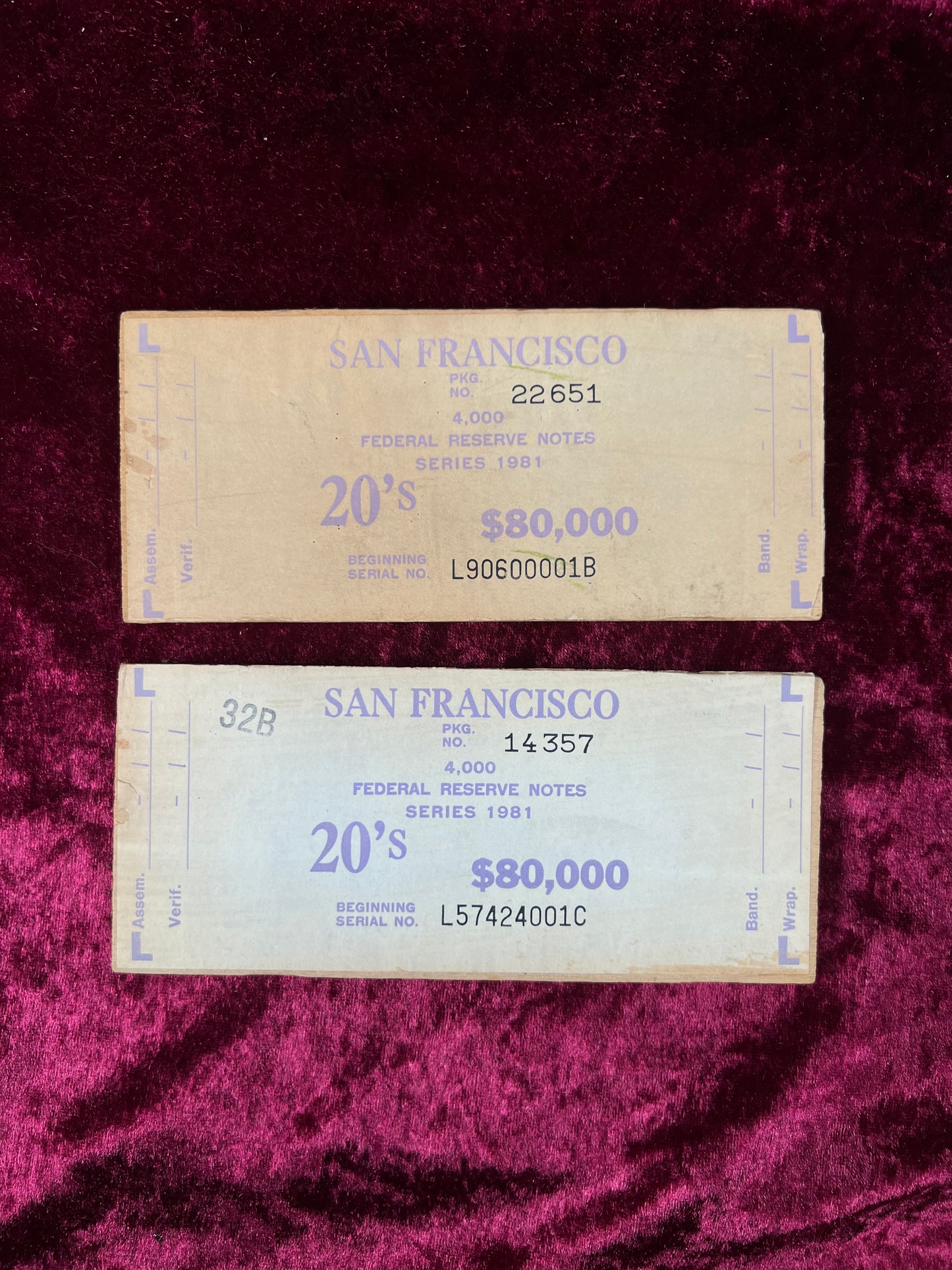 Vintage Wood Bank Currency $20 Banding Boards - Federal Reserve San Francisco Set of 10