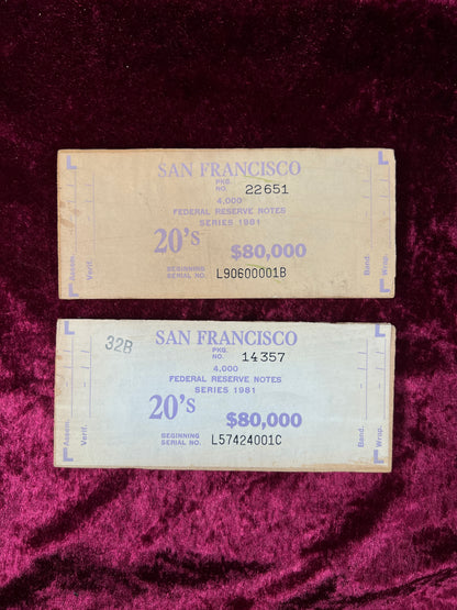 Vintage Wood Bank Currency $20 Banding Boards - Federal Reserve San Francisco Set of 10