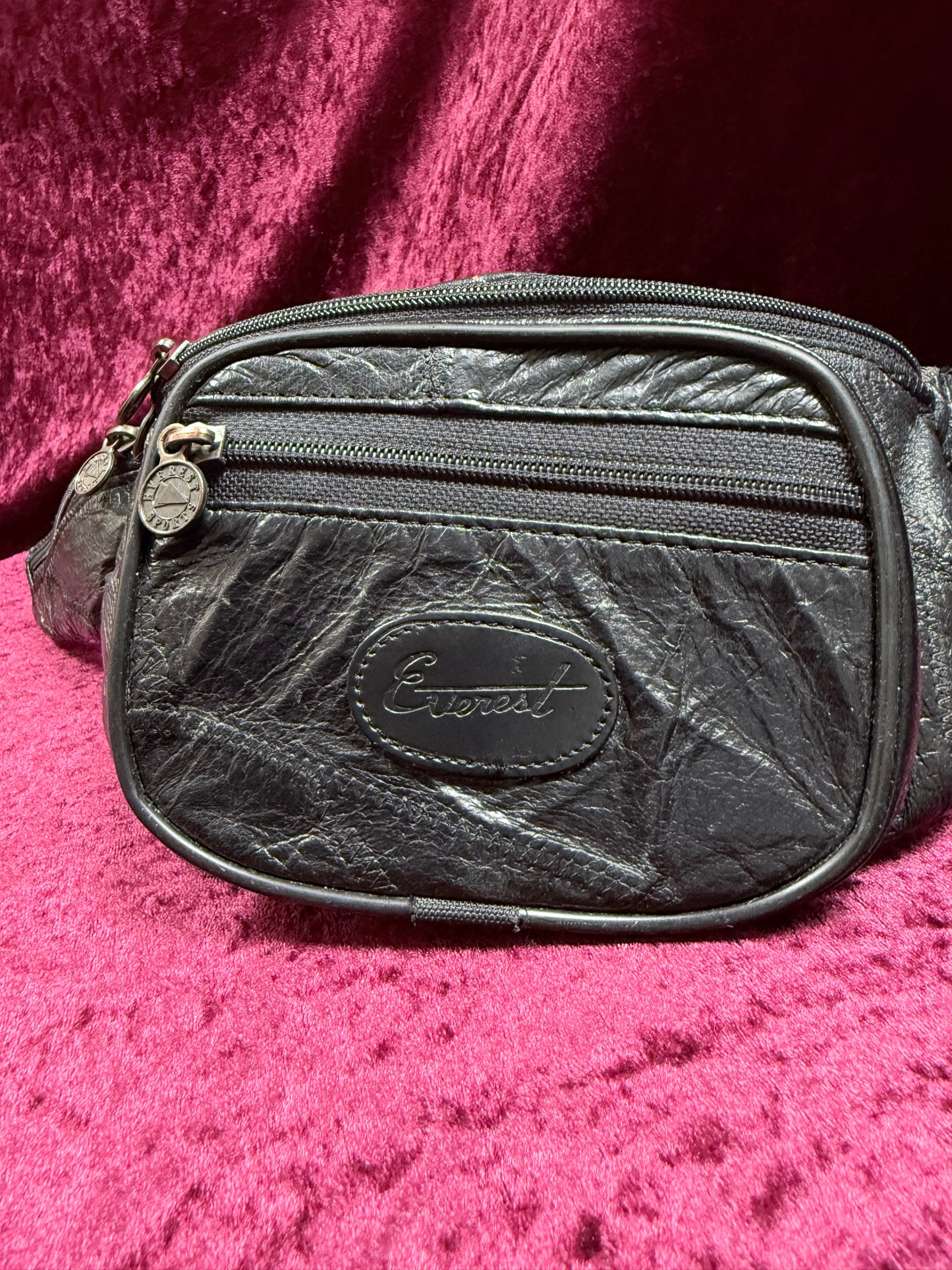 Vintage Y2K Leather Everest Waist Bag – Black Multi-Pocket Fanny Pack